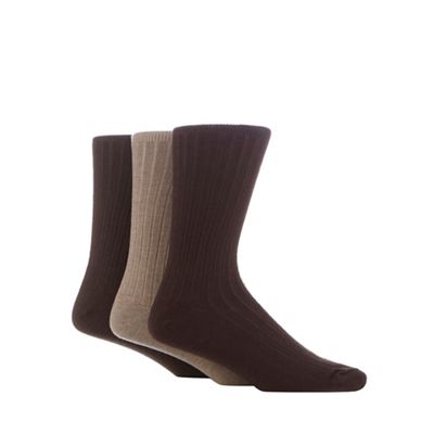 Maine New England Pack of three brown and light brown ribbed socks with lambswool